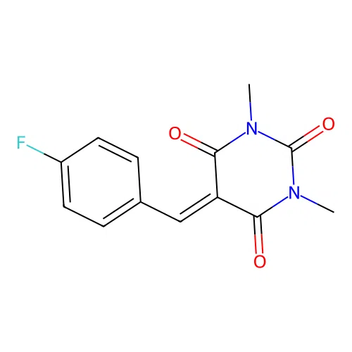 5-(4-fluorobenzylidene)-1,3-dimethylpyrimidine-2,4,6(1H,3H,5H)-trione structure