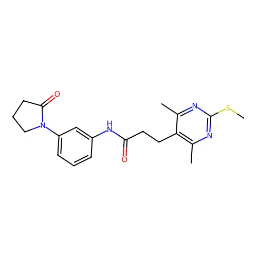 3-(4,6-dimethyl-2-methylsulfanylpyrimidin-5-yl)-N-[3-(2-oxopyrrolidin-1-yl)phenyl]propanamide structure