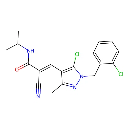 (E)-3-[5-chloro-1-[(2-chlorophenyl)methyl]-3-methylpyrazol-4-yl]-2-cyano-N-propan-2-ylprop-2-enamide structure