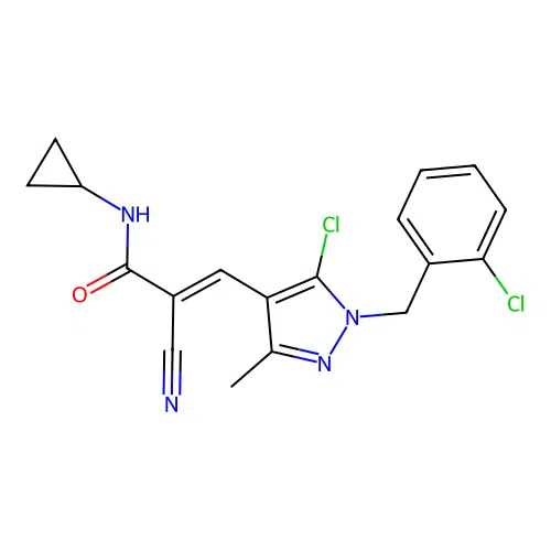 3-{5-chloro-1-[(2-chlorophenyl)methyl]-3-methyl-1h-pyrazol-4-yl}-2-cyano-n-cyclopropylprop-2-enamide structure