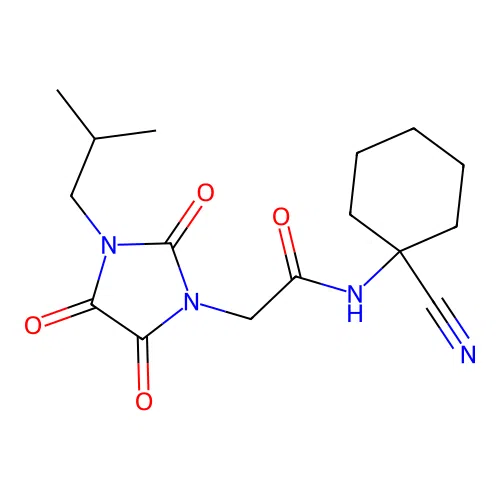N-(1-cyanocyclohexyl)-2-[3-(2-methylpropyl)-2,4,5-trioxoimidazolidin-1-yl]acetamide structure
