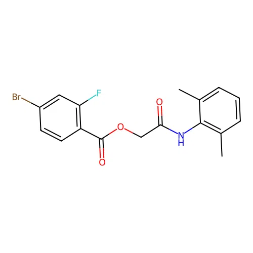 Benzoic acid, 4-bromo-2-fluoro-, 2-[(2,6-dimethylphenyl)amino]-2-oxoethyl ester structure