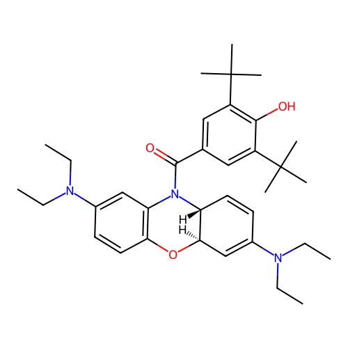 10-(3,5-Di-tert-butyl-4-hydroxybenzoyl)-3,7-di(diethylamino)phenoxazine structure