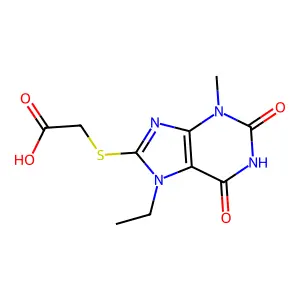 2-(7-Ethyl-3-methyl-2,6-dioxopurin-8-yl)sulfanylacetic acid structure