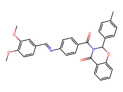 4H-1,3-Benzoxazin-4-one, 2,3-dihydro-3-(4-(((3,4-dimethoxyphenyl)methylene)amino)benzoyl)-2-(4-methylphenyl)- structure