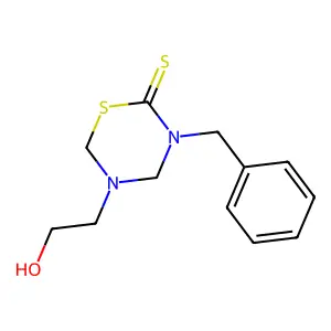 Tetrahydro-5-(2-hydroxyethyl)-3-(phenylmethyl)-2H-1,3,5-thiadiazine-2-thione structure