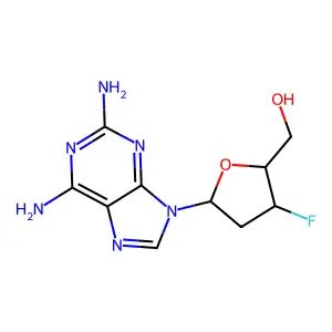 3'-Fluoro-2,6-diaminopurine-2',3'-dideoxyriboside structure