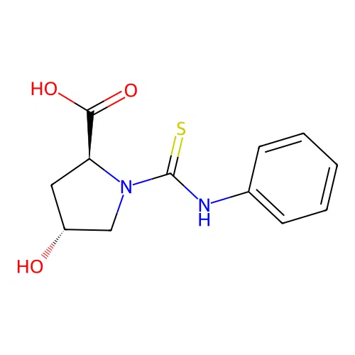 (2S,4R)-4-hydroxy-1-(phenylcarbamothioyl)pyrrolidine-2-carboxylic acid structure