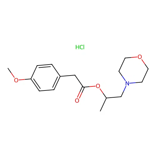 1-Morpholinopropan-2-yl 2-(4-methoxyphenyl)acetate hydrochloride structure