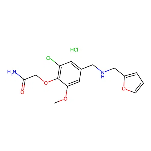 2-(2-chloro-4-(((furan-2-ylmethyl)amino)methyl)-6-methoxyphenoxy)acetamide hydrochloride structure
