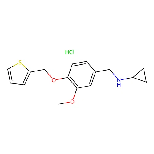 N-(3-Methoxy-4-(thiophen-2-ylmethoxy)benzyl)cyclopropanamine hydrochloride structure