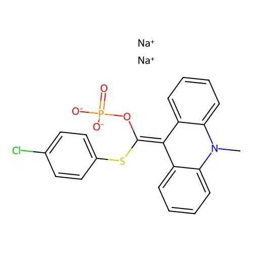 Sodium ((4-chlorophenyl)thio)(10-methylacridin-9(10H)-ylidene)methyl phosphate structure