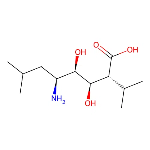 5-Amino-3,4-dihydroxy-2-isopropyl-7-methyloctanoic acid structure