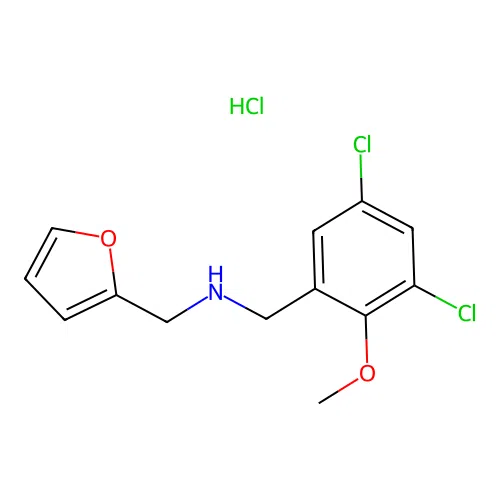 N-(3,5-dichloro-2-methoxybenzyl)-1-(furan-2-yl)methanamine hydrochloride structure