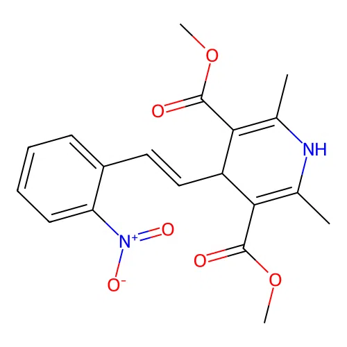 Dimethyl 2,6-dimethyl-4-(2-(2-nitrophenyl)ethenyl)-1,4-dihydro-3,5-pyridinedicarboxylate structure