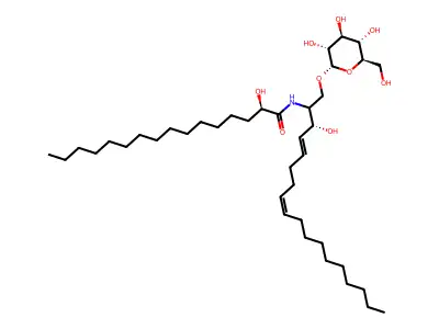 (2R)-2-hydroxy-N-[(3R)-3-hydroxy-1-[(2S,3R,4S,5S,6R)-3,4,5-trihydroxy-6-(hydroxymethyl)oxan-2-yl]oxyoctadeca-4,8-dien-2-yl]hexadecanamide structure