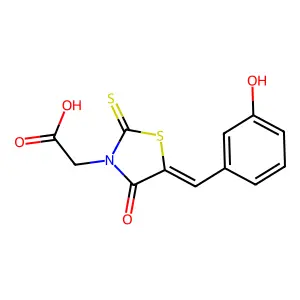 [(5Z)-5-(3-hydroxybenzylidene)-4-oxo-2-thioxo-1,3-thiazolidin-3-yl]acetic acid structure