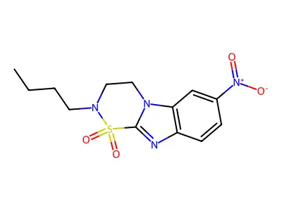 2H-1,2,5-Thiadiazino(5,6-a)benzimidazole, 3,4-dihydro-2-butyl-7-nitro-, 1,1-dioxide structure