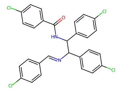 (Z)-4-chloro-N-(2-((4-chlorobenzylidene)amino)-1,2-bis(4-chlorophenyl)ethyl)benzamide structure