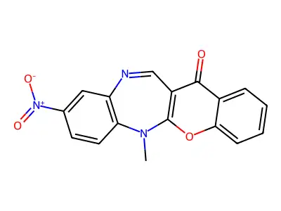 (1)Benzopyrano(2,3-b)(1,5)benzodiazepin-13(6H)-one, 6-methyl-9-nitro- structure