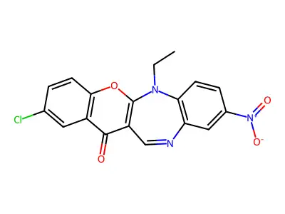 (1)Benzopyrano(2,3-b)(1,5)benzodiazepin-13(6H)-one, 2-chloro-6-ethyl-9-nitro- structure