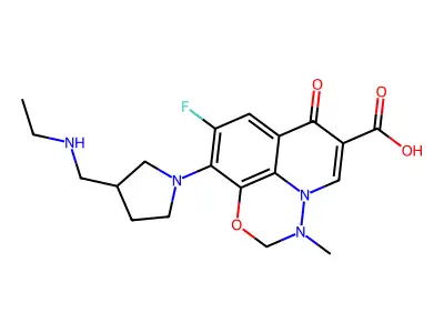 7H-Pyrido(3,2,1-ij)(4,1,2)benzoxadiazine-6-carboxylic acid, 2,3-dihydro-10-(3-((ethylamino)methyl)-1-pyrrolidinyl)-9-fluoro-3-methyl-7-oxo- structure