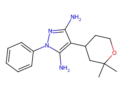 1-Phenyl-4-(tetrahydro-2,2-dimethyl-2H-pyran-4-yl)-1H-pyrazole-3,5-diamine structure