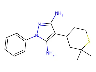 1-Phenyl-4-(tetrahydro-2,2-dimethyl-2H-thiopyran-4-yl)-1H-pyrazole-3,5-diamine structure