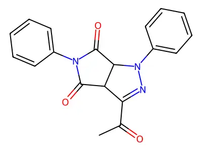 3-acetyl-1,5-diphenyl-3a,6a-dihydropyrrolo[3,4-c]pyrazole-4,6(1H,5H)-dione structure