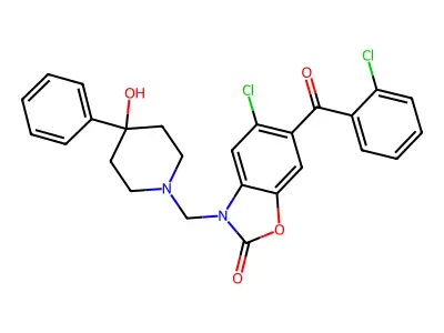 2(3H)-Benzoxazolone, 5-chloro-6-(2-chlorobenzoyl)-3-((4-hydroxy-4-phenyl-1-piperidinyl)methyl)- structure