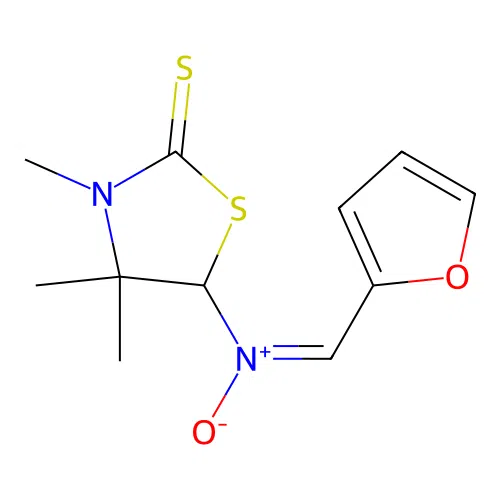 (E)-N-(furan-2-ylmethylene)-3,4,4-trimethyl-2-thioxothiazolidin-5-amine oxide structure