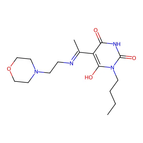 (5E)-1-butyl-5-[1-(2-morpholin-4-ylethylamino)ethylidene]-1,3-diazinane-2,4,6-trione structure