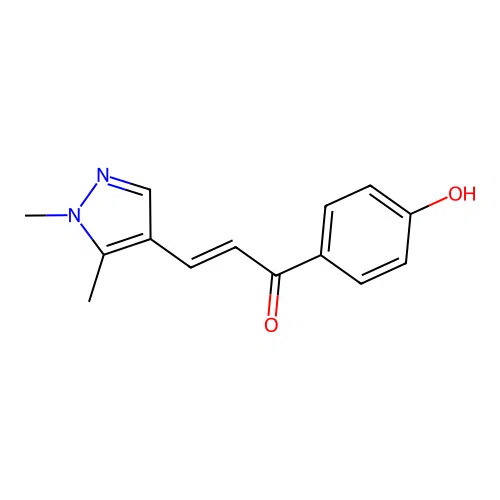 (E)-3-(1,5-dimethylpyrazol-4-yl)-1-(4-hydroxyphenyl)prop-2-en-1-one structure