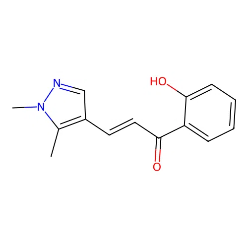 (E)-3-(1,5-dimethylpyrazol-4-yl)-1-(2-hydroxyphenyl)prop-2-en-1-one structure