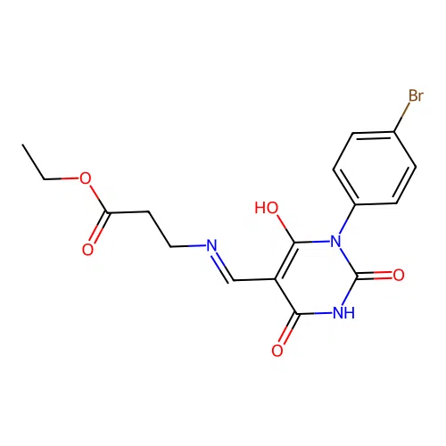 ethyl 3-[[1-(4-bromophenyl)-2,4,6-trioxo-1,3-diazinan-5-ylidene]methylamino]propanoate structure