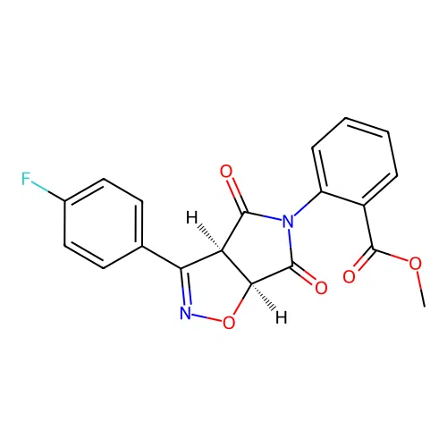 methyl 2-((3aR,6aS)-3-(4-fluorophenyl)-4,6-dioxo-6,6a-dihydro-3aH-pyrrolo[3,4-d]isoxazol-5(4H)-yl)benzoate structure