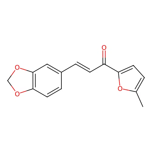 (E)-3-(1,3-benzodioxol-5-yl)-1-(5-methylfuran-2-yl)prop-2-en-1-one structure