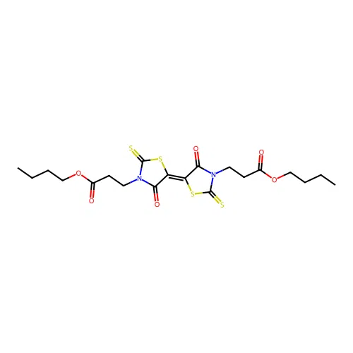 butyl 3-{(5E)-5-[3-(3-butoxy-3-oxopropyl)-4-oxo-2-thioxo-1,3-thiazolidin-5-ylidene]-4-oxo-2-thioxo-1,3-thiazolidin-3-yl}propanoate structure