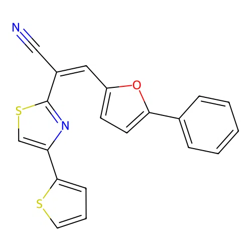 (Z)-3-(5-Phenyl-furan-2-yl)-2-(4-thiophen-2-yl-thiazol-2-yl)-acrylonitrile structure