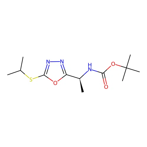 (S)-tert-butyl (1-(5-(isopropylthio)-1,3,4-oxadiazol-2-yl)ethyl)carbamate structure