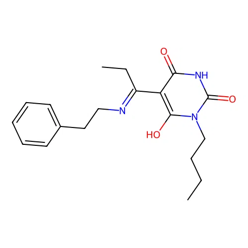 1-Butyl-5-[1-(2-phenylethylamino)propylidene]-1,3-diazinane-2,4,6-trione structure