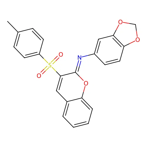 (2Z)-N-(2H-1,3-benzodioxol-5-yl)-3-(4-methylbenzenesulfonyl)-2H-chromen-2-imine structure