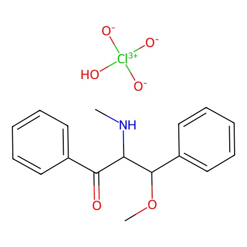 3-Methoxy-2-(methylamino)-1,3-diphenylpropan-1-one perchlorate structure