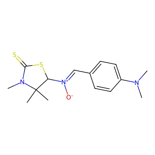 (Z)-N-(4-(dimethylamino)benzylidene)-3,4,4-trimethyl-2-thioxothiazolidin-5-amine oxide structure