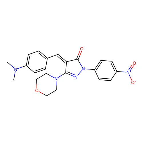 (E)-4-(4-(dimethylamino)benzylidene)-3-morpholino-1-(4-nitrophenyl)-1H-pyrazol-5(4H)-one structure
