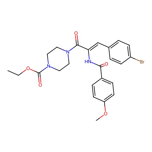 (Z)-ethyl 4-(3-(4-bromophenyl)-2-(4-methoxybenzamido)acryloyl)piperazine-1-carboxylate structure