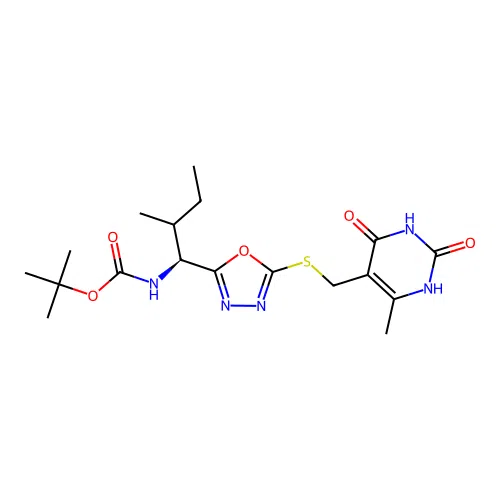 {(S)-2-Methyl-1-[5-(6-methyl-2,4-dioxo-1,2,3,4-tetrahydro-pyrimidin-5-ylmethylsulfanyl)-[1,3,4]oxadiazol- 2-yl]-butyl}-carbamic acid tert-butyl ester structure