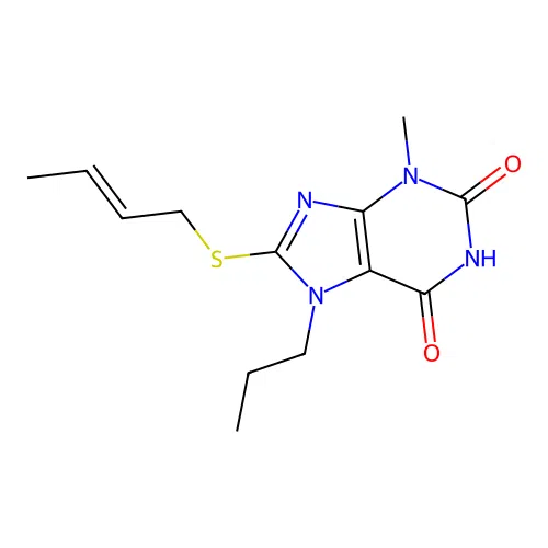 8-[(2E)-but-2-en-1-ylsulfanyl]-3-methyl-7-propyl-3,7-dihydro-1H-purine-2,6-dione structure