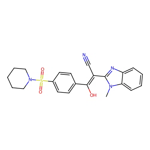 2-[(2E)-1-methyl-2,3-dihydro-1H-1,3-benzodiazol-2-ylidene]-3-oxo-3-[4-(piperidine-1-sulfonyl)phenyl]propanenitrile structure