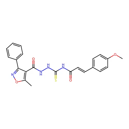 (E)-3-(4-Methoxy-phenyl)-N-[N'-(5-methyl-3-phenyl-isoxazole-4-carbonyl)-hydrazinocarbothioyl]-acrylamide structure